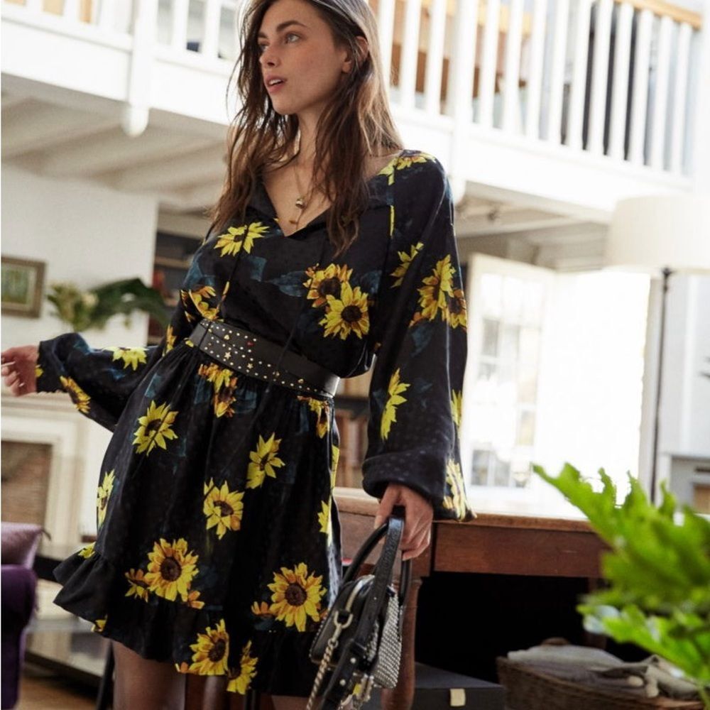The Kooples Silk Blend Dark Sunflower Dress - Size 3 / Large
